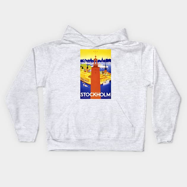 Vintage Travel Poster Stockholm Sweden Kids Hoodie by vintagetreasure